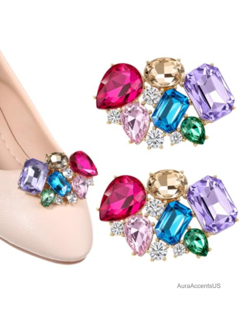 2 Pcs Multicolor Rhinestone Shoe Clips Crystal Shoe Charms for Heels & Flats,